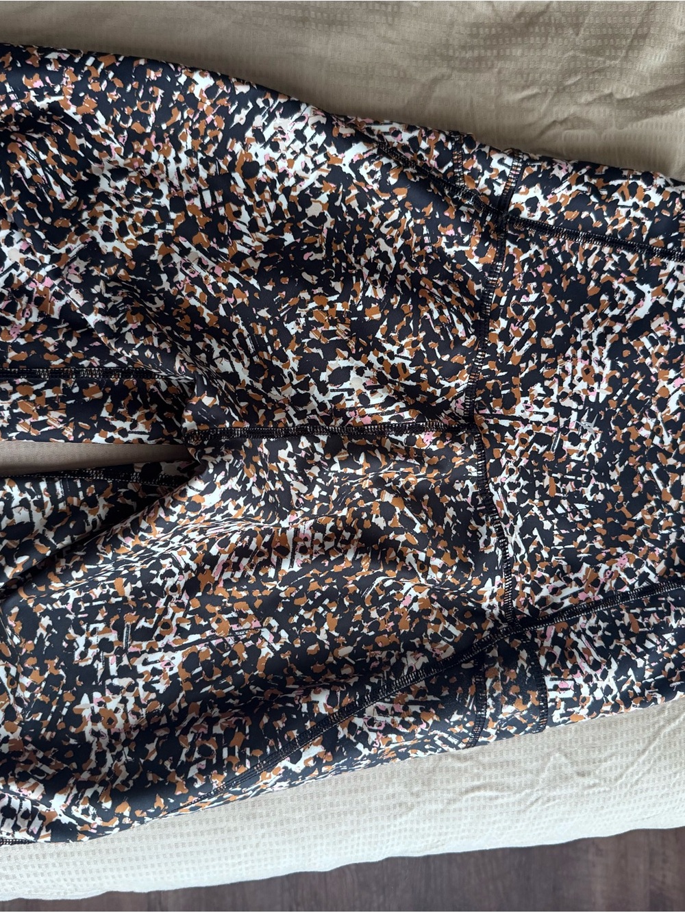 Old Navy Black Leggings with Brown, White & Pink Abstract Leopard Print